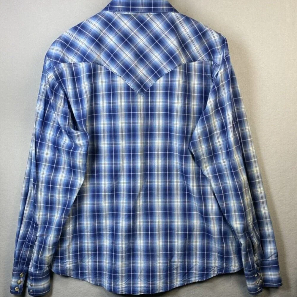Wrangler American Cowboys Mens XXL Pearl Snap‎ MV1323M Plaid Shirt Western Rodeo